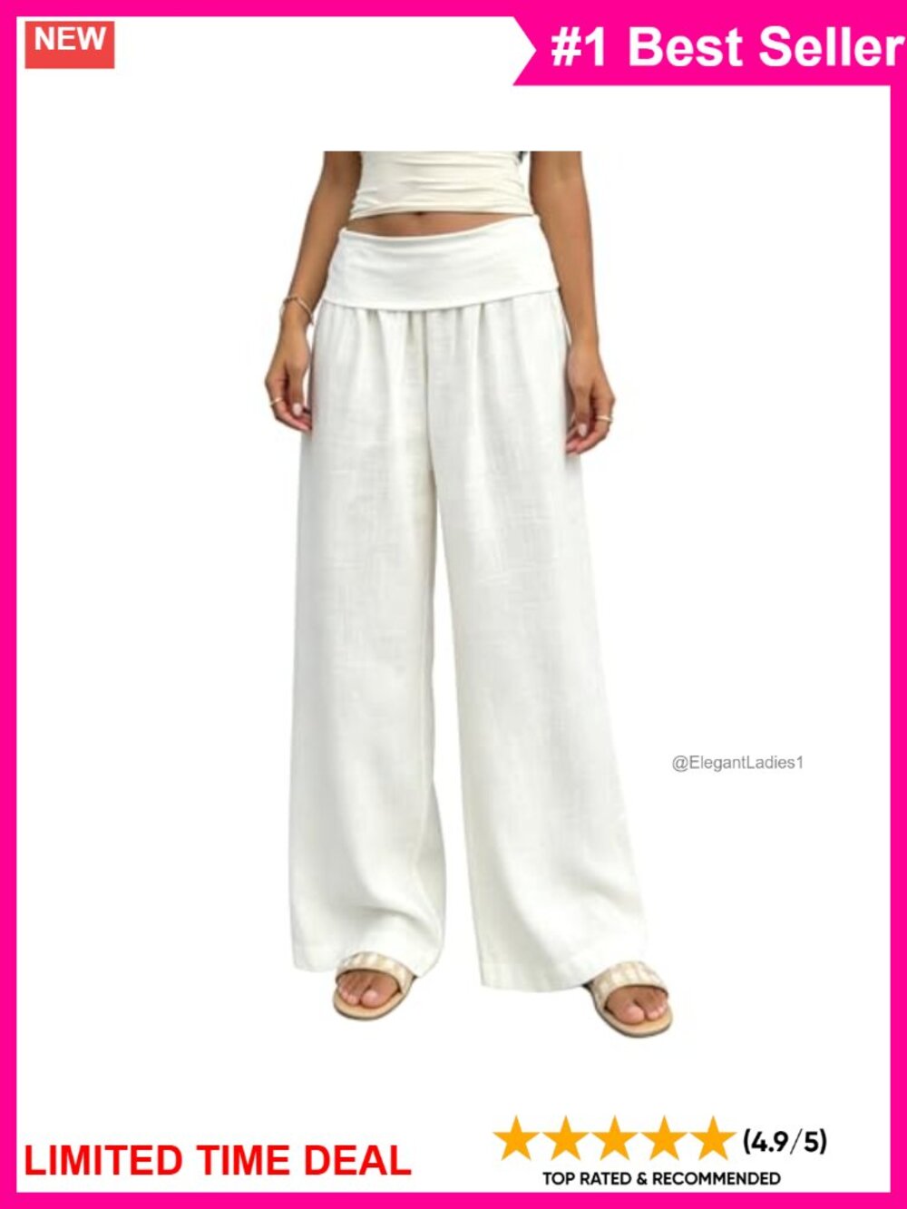 OAKFashion Women's Wide Leg Beach Palazzo Pants Low Rise Pull On